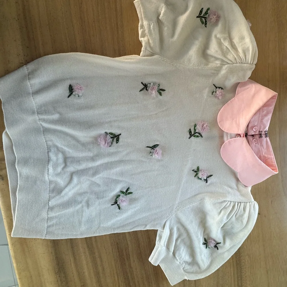 Alice + Olivia White Blouse with Pink Collar - Picture 5 of 6